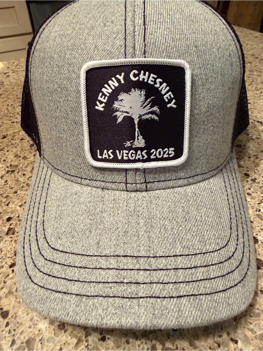 Kenny Chesney Las Vegas 2025 Grey and black Trucker Hat no shoes nation